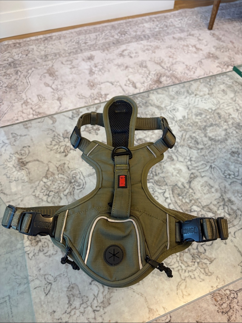 Kong Olive Green Tactical Dog Harness with Front Pocket and Reflective Trim